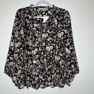 Collective Concepts Whimsical Blouse Black Floral 2XL